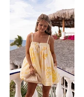 Gianni Bini x Shea Leigh Mills Limoncello Floral Print Sleeveless Satin Mini Baby Doll Romper