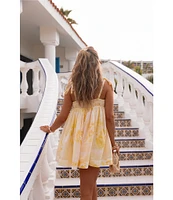 Gianni Bini x Shea Leigh Mills Limoncello Floral Print Sleeveless Satin Mini Baby Doll Romper