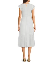 Blu Pepper Short Flutter Sleeve Smocked Tiered Midi Dress