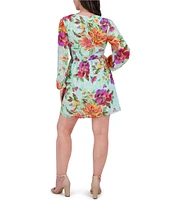 SIENA Burnout Floral Print V-Neck Long Sleeve A-Line Mini Dress