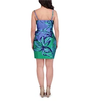 SIENA Charmeuse Floral Print Cowl Neck Sleeveless Belted Sheath Mini Dress