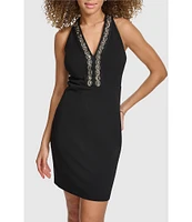 SIENA Crepe Beaded V-Neck Sleeveless Mini Dress