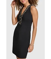 SIENA Crepe Beaded V-Neck Sleeveless Mini Dress