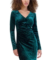 SIENA Crushed Velvet V Neck Long Sleeve Mini Dress