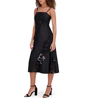 SIENA Embroidered Matte Satin Sleeveless A-Line Dress