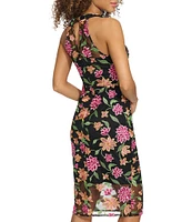 SIENA Floral Embroidered Mesh V-Neck Sleeveless Dress