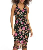 SIENA Floral Embroidered Mesh V-Neck Sleeveless Dress