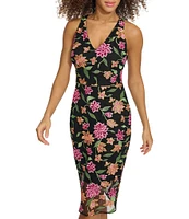 SIENA Floral Embroidered Mesh V-Neck Sleeveless Dress