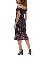 SIENA Floral Lace Sweetheart Off The Shoulder Ruffle Hem Midi Dress