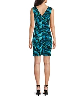 SIENA Floral Mesh V-Neck Sleeveless Gathered Mini Dress