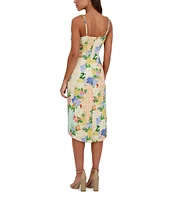 SIENA Floral Print Cowl Neck Sleeveless Chain Straps Tulip Hem Sheath Dress