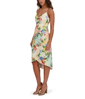 SIENA Floral Print Cowl Neck Sleeveless Chain Straps Tulip Hem Sheath Dress