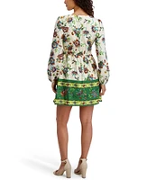 SIENA Floral Print V-Neck Long Sleeve Woven Shift Mini Dress