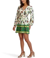 SIENA Floral Print V-Neck Long Sleeve Woven Shift Mini Dress