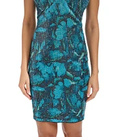 SIENA Floral Sequin Mesh V-Neck Sleeveless Mini Dress