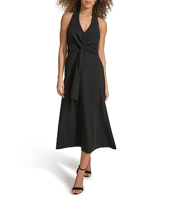 SIENA Halter V-Neck Sleeveless Wrap Front Midi Dress