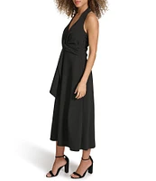 SIENA Halter V-Neck Sleeveless Wrap Front Midi Dress