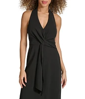 SIENA Halter V-Neck Sleeveless Wrap Front Midi Dress