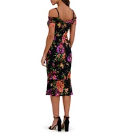 SIENA Lace Floral Print Off-The-Shoulder Neck Short Sleeve Sheath Midi Dress
