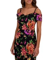 SIENA Lace Floral Print Off-The-Shoulder Neck Short Sleeve Sheath Midi Dress