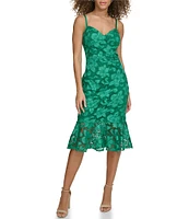 SIENA Lace Sweetheart Neck Sleeveless Flounce Midi Dress