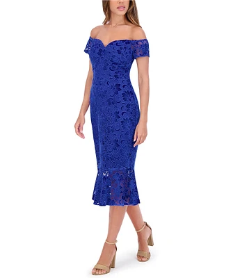 SIENA Sweetheart Off The Shoulder Velvet Lace Midi Dress