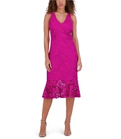 SIENA Lace V-Neck Sleeveless Strappy Back Flounce Hem Mermaid Midi Dress