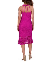 SIENA Lace V-Neck Sleeveless Strappy Back Flounce Hem Mermaid Midi Dress