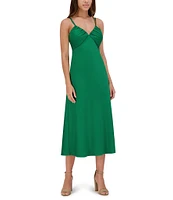 SIENA Matte Satin V-Neck Sleeveless Spaghetti Straps Slip Midi Dress