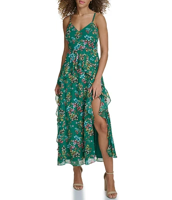 SIENA Metallic Floral V-Neck Sleeveless Maxi Dress