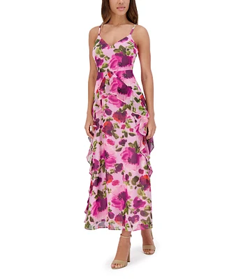 SIENA Metallic Floral V-Neck Sleeveless Maxi Dress