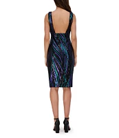 SIENA Multi Sequin Mesh V-Neck Sleeveless Open Back Sheath Dress