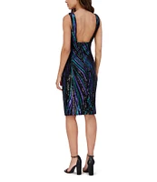 SIENA Multi Sequin Mesh V-Neck Sleeveless Open Back Sheath Dress