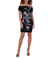 SIENA Off-The-Shoulder Floral Embroidered Mesh Sheath Dress