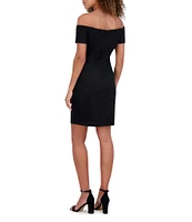 SIENA Off-The-Shoulder Floral Embroidered Mesh Sheath Dress