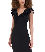 SIENA Ruffle Double V Neck Crepe Sheath Dress