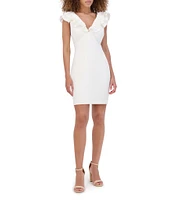 SIENA Ruffle Double V Neck Crepe Sheath Dress