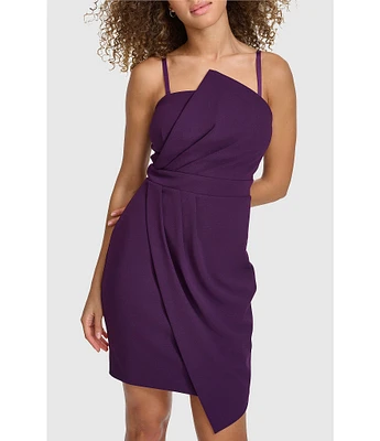 SIENA Scuba Crepe Off-The-Shoulder Asymmetrical Neck Sleeveless Wrap Mini Dress