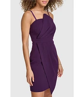 SIENA Scuba Crepe Off-The-Shoulder Asymmetrical Neck Sleeveless Wrap Mini Dress