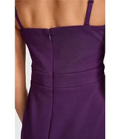 SIENA Scuba Crepe Off-The-Shoulder Asymmetrical Neck Sleeveless Wrap Mini Dress