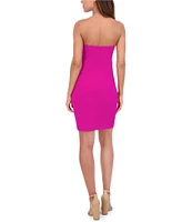 SIENA Scuba Crepe Off-The-Shoulder Asymmetrical Neck Sleeveless Wrap Mini Dress