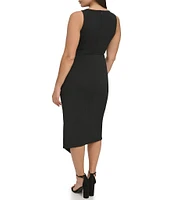 SIENA Sleeveless Twist Front Crepe Faux Wrap Midi Dress