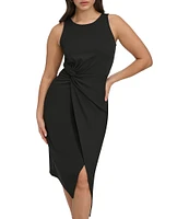 SIENA Sleeveless Twist Front Crepe Faux Wrap Midi Dress