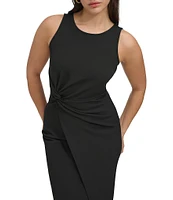 SIENA Sleeveless Twist Front Crepe Faux Wrap Midi Dress