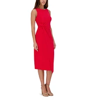 SIENA Sleeveless Twist Front Crepe Faux Wrap Midi Dress