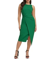 SIENA Sleeveless Twist Front Crepe Faux Wrap Midi Dress