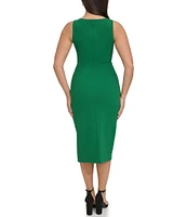 SIENA Sleeveless Twist Front Crepe Faux Wrap Midi Dress