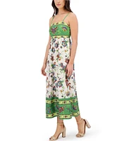 SIENA Square Neck Sleeveless Floral Print Woven Smocked Back Midi Dress