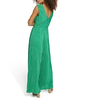 SIENA Textured Knit Deep V-Neck Sleeveless Tie Front Wide Leg Jumpsuit