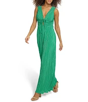 SIENA Textured Knit Deep V-Neck Sleeveless Tie Front Wide Leg Jumpsuit